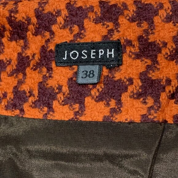 JOSEPH Rust Orange and Brown Houndstooth Wool Mini Skirt Size 38/6 - Picture 8 of 13
